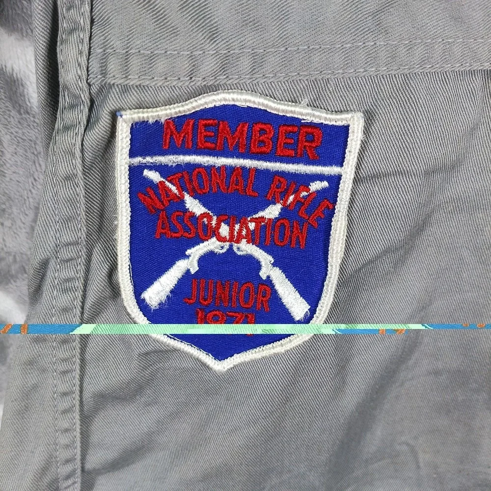 Vintage 10 X Mfg Co Shooting Jacket Men Large Gray NRA Junior Rifle Club Patch